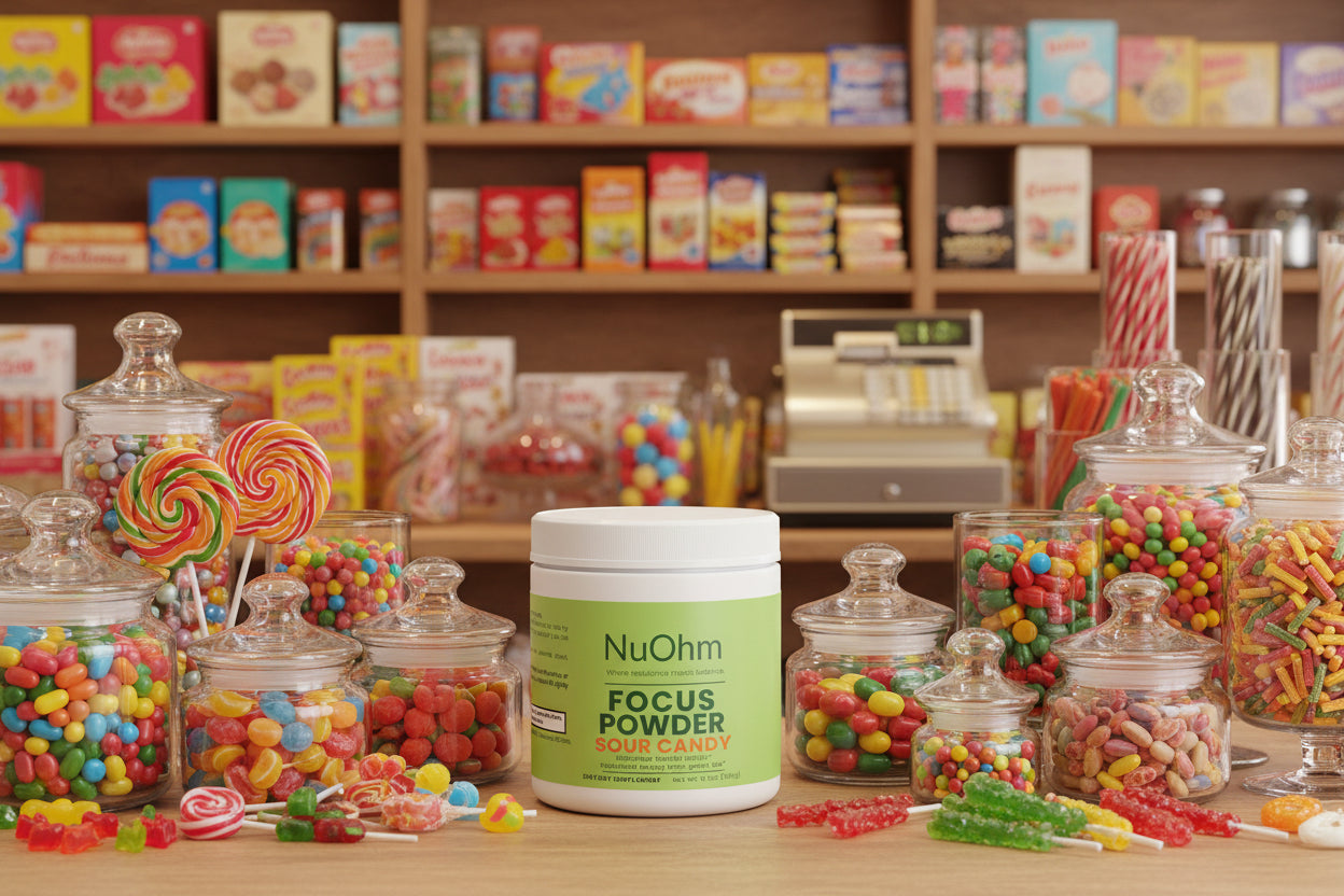Focus Energy Powder, Sour Candy - Sugar-Free with Caffeine and L-Theanine - NuOhm