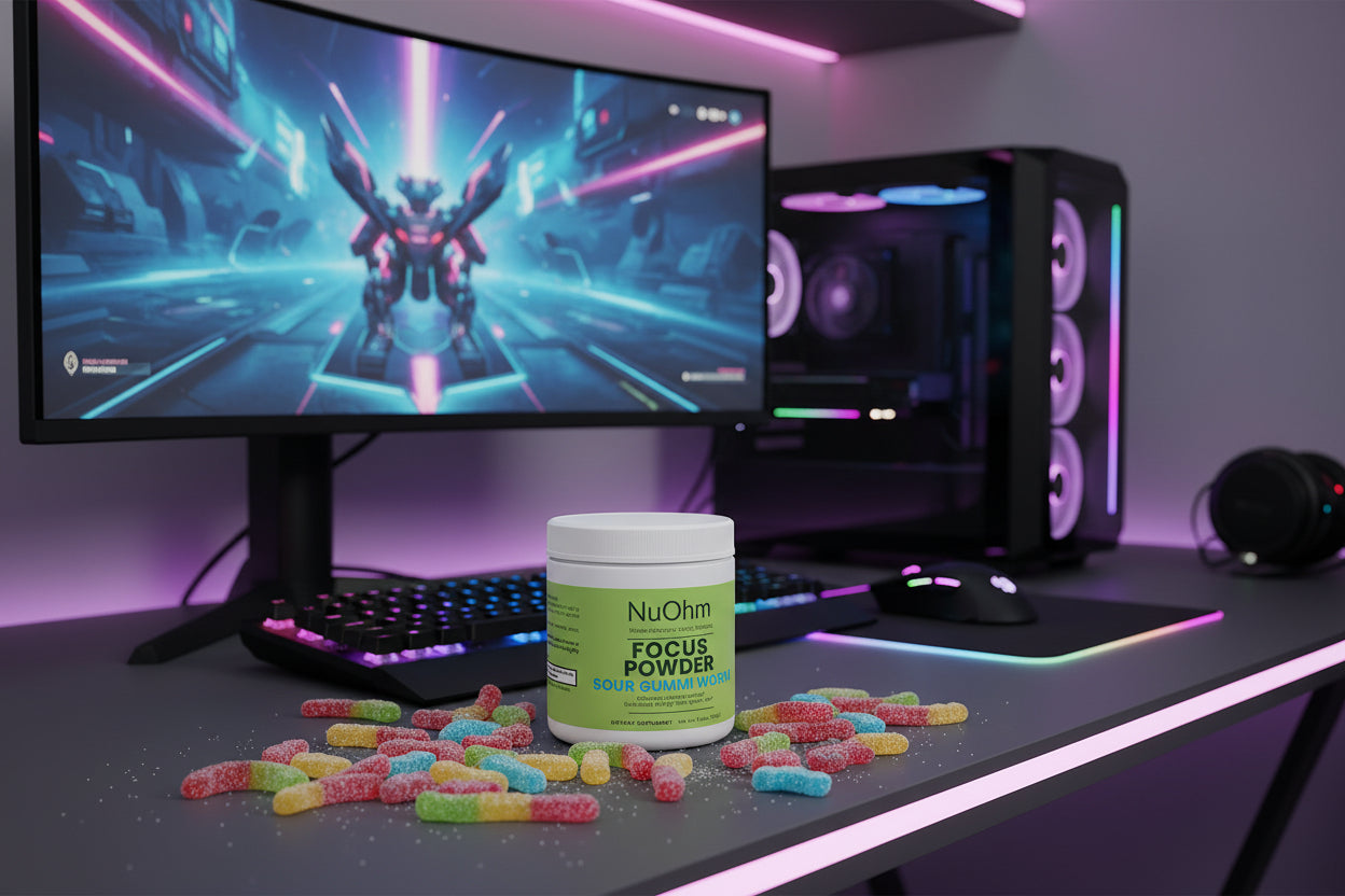 Focus Energy Powder, Sour Gummi Worm - Sugar-Free with Caffeine - NuOhm