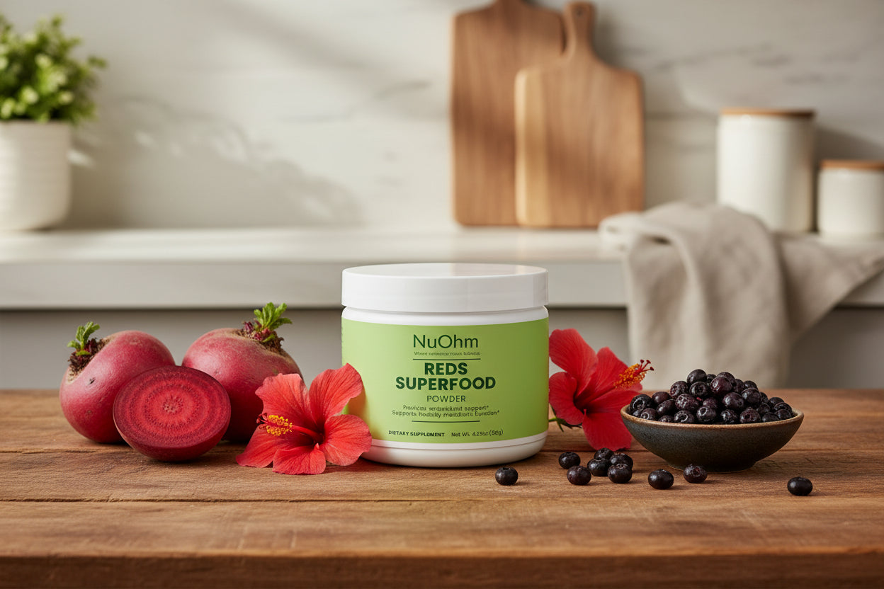 Superfoods Reds Powder - Fruits and Roots, Antioxidant Support - NuOhm